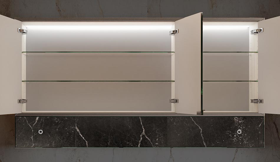 Wall cabinet with illuminated mirror – Lily bathroom solution | ARTFORMA