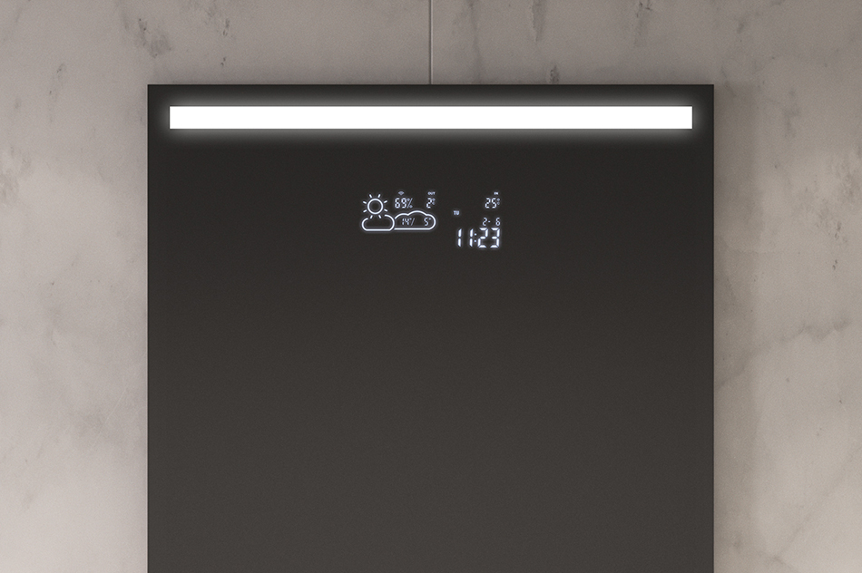 Our mirrors are not just about backlighting, choose from one of the information displays available. From the simplest watch to weather trend forecast stations and an LCD panel integrated with an additional heating mat. Ideal solutions that practically streamline your daily routine.