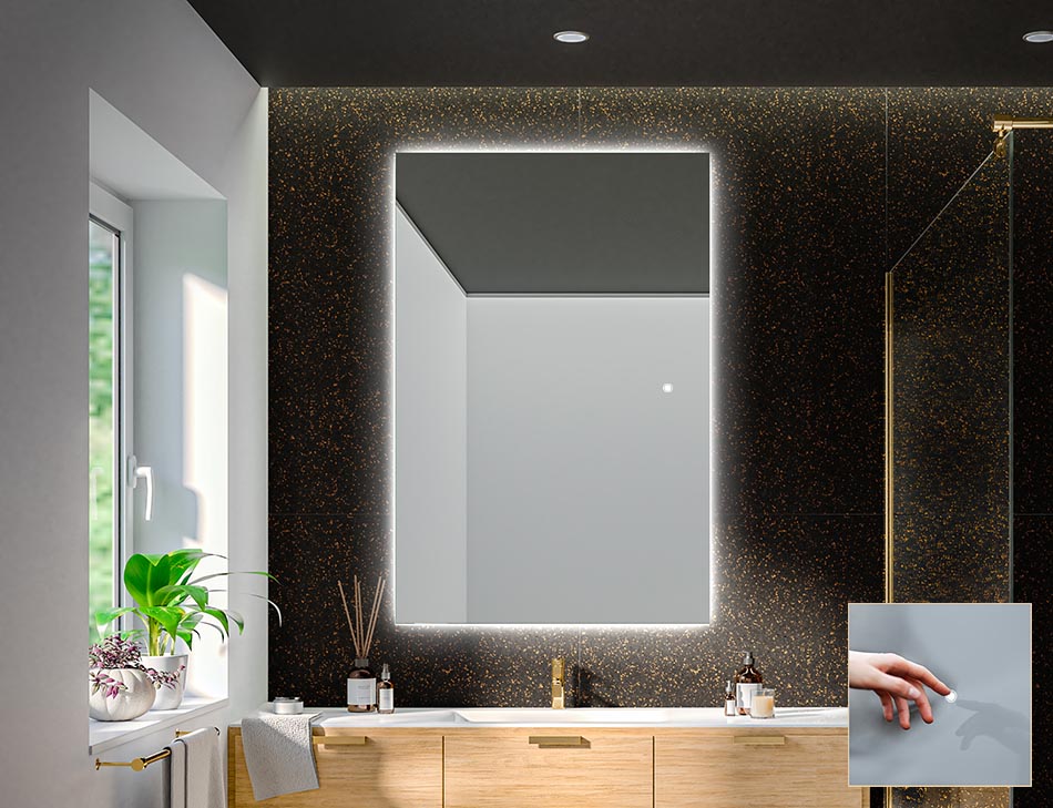 Upon request, our illuminated mirrors can be equipped with one of many lighting switches