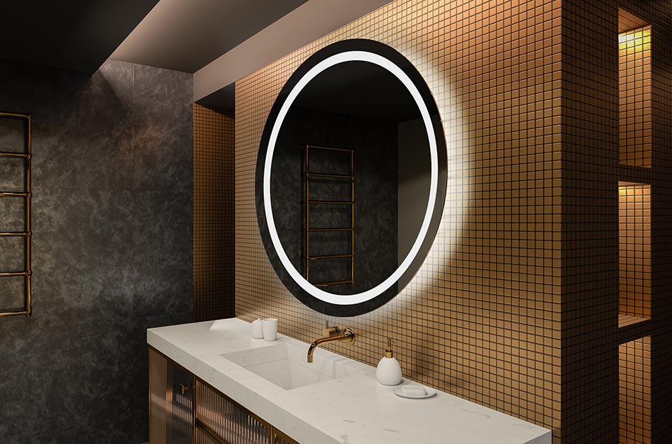Ambient round LED mirror with warm light – decorative bathroom mirror | ARTFORMA