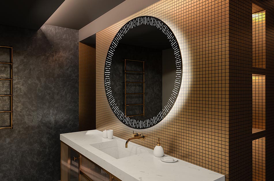 Ambient round LED mirror with warm light – decorative bathroom mirror | ARTFORMA