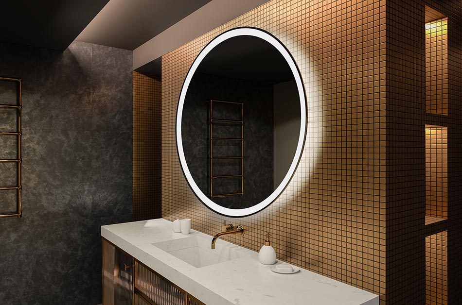 Ambient round LED mirror with warm light – decorative bathroom mirror | ARTFORMA