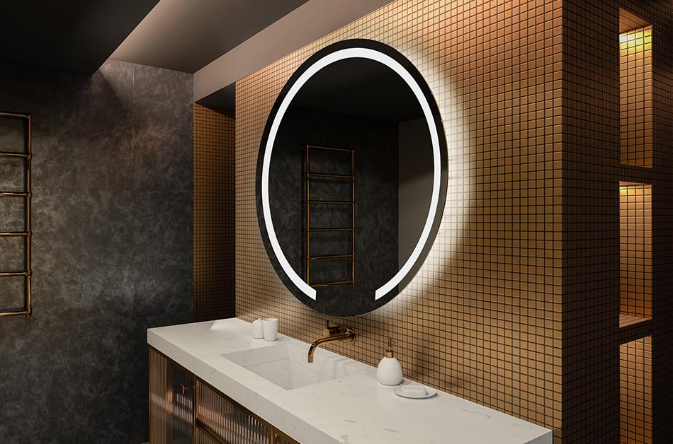 Ambient round LED mirror with warm light – decorative bathroom mirror | ARTFORMA