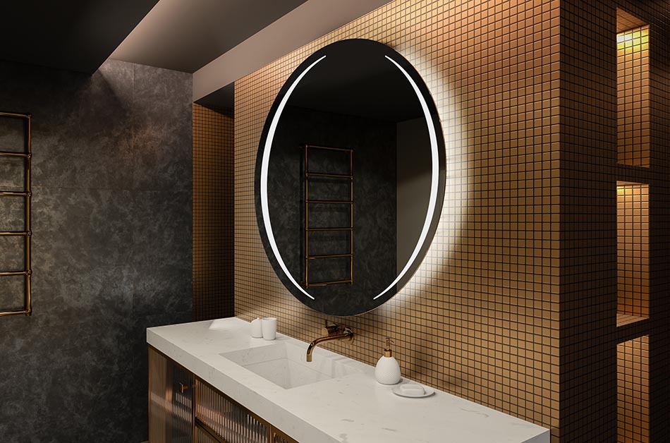 Ambient round LED mirror with warm light – decorative bathroom mirror | ARTFORMA