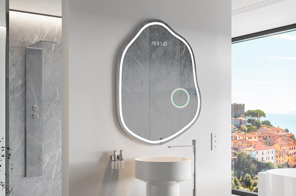 Decorative irregular LED mirror with ambient glow – premium wall mirror | ARTFORMA