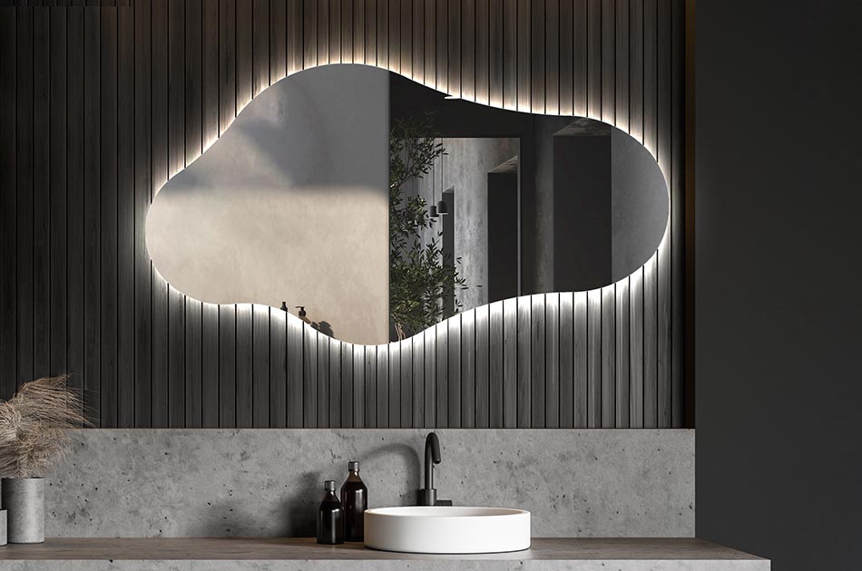 Decorative irregular LED mirror with ambient glow – premium wall mirror | ARTFORMA