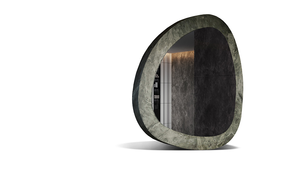 Mirror in a stone laminate frame. The power of nature
