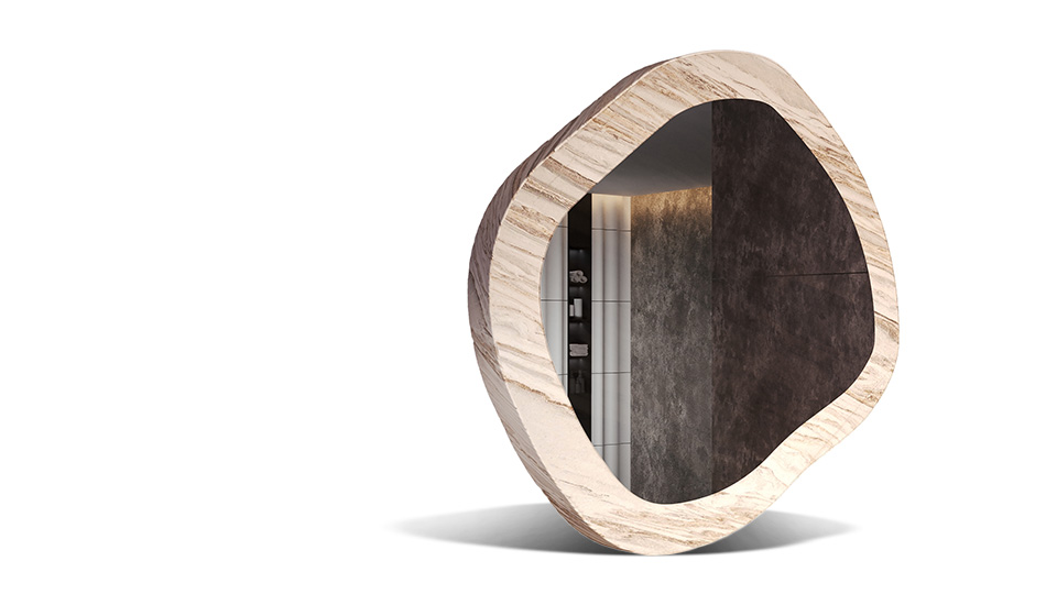 Mirror in a stone laminate frame. The power of nature
