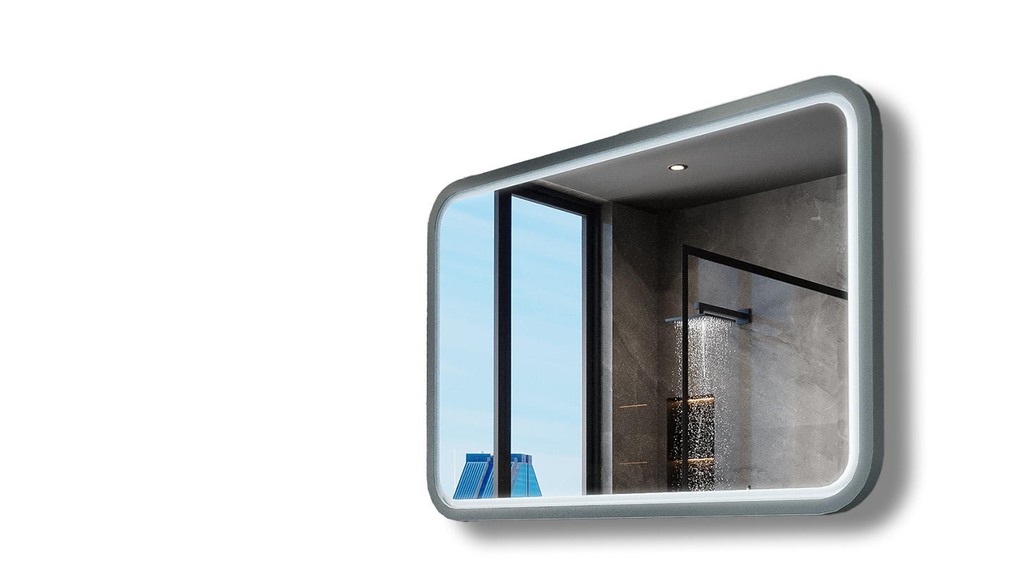 Solid oak-framed mirror with LED backlight