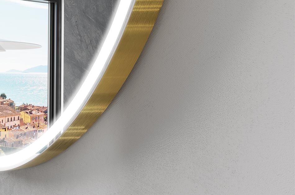 Irregular-shaped LED mirror with Bluetooth speaker – connected mirror | ARTFORMA