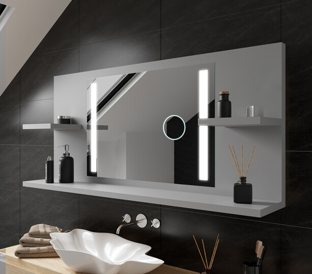 Bathroom LED Mirror With Shelves