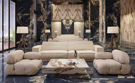 Glazed Porcelain Floor Tiles 60x120 with a gold vein, matt, rectified, A4H110 Pierre Black