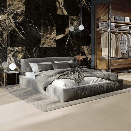 Glazed Porcelain Floor Tiles 60x120 with a gold vein, matt, rectified, A4H110 Pierre Black #4