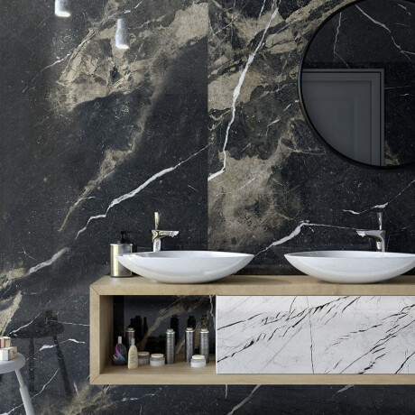 Glazed Porcelain Floor Tiles 60x120 with a gold vein, matt, rectified, A4H110 Pierre Black #6