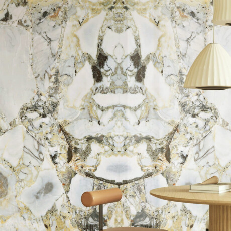 Bookmatch porcelain stoneware, 120x280, white marble with gold veins, gloss finish, A4H1118 Bellezza Bianca #5
