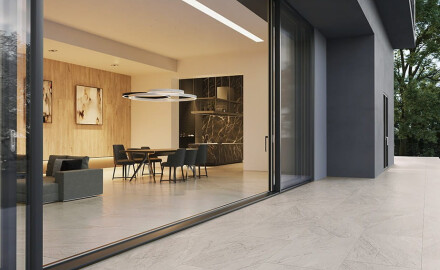 Glazed porcelain stoneware floor tiles, 120x280 cm, stone grey, matt finish, A4H1129 Agathos Grey