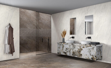 Glazed porcelain stoneware floor tiles, 120x280 cm, brown stone-effect, matt finish, A4H1133 Agathos Multicolor