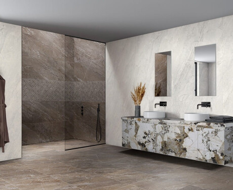 Glazed porcelain stoneware floor tiles, 120x280 cm, brown stone-effect, matt finish, A4H1133 Agathos Multicolor
