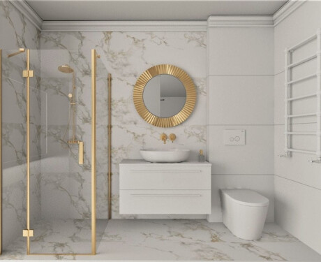 Glazed porcelain stoneware floor tiles, 60x120cm, white with gold veining, matt, rectified, A4H116 Varenna