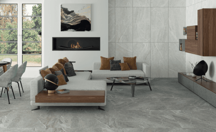 Glazed porcelain stoneware floor tiles, 60x120cm, light grey, matt, rectified, A4H125, Materia Pearl