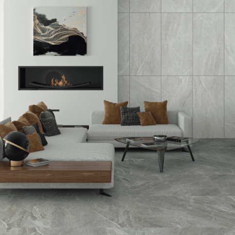 Glazed porcelain stoneware floor tiles, 60x120cm, light grey, matt, rectified, A4H125, Materia Pearl #1