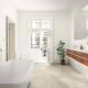 60x120 floor tiles in light grey with a warm beige hue and a veined finish, matt, A4H140 Ermetica Bianco #1
