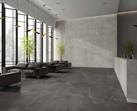 60x120 cm dark grey floor tiles with light veining, matt finish, A4H141 Ermetica Lavagna