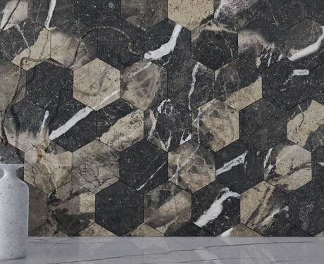 Large-format 120x280 cm black glossy porcelain stoneware tile with gold veining, rectified, A4H195 Pierre Black