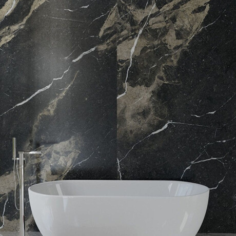 Large-format 120x280 cm black glossy porcelain stoneware tile with gold veining, rectified, A4H195 Pierre Black #3
