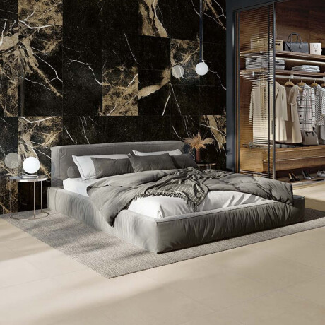 Large-format 120x270 cm matt black porcelain stoneware tile with gold veining, rectified, A4H196 Pierre Black #4