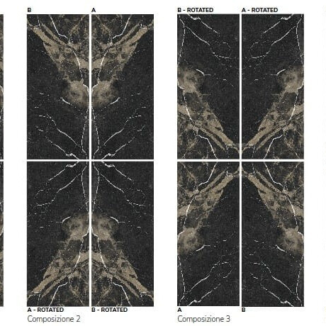 Large-format porcelain stoneware floor tile, 120x280cm, Bookmatch, black gloss with gold veining, rectified, A4H203 Pierre Black #3
