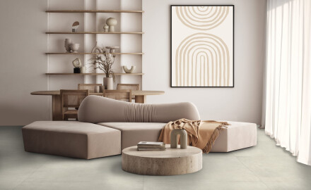 Glazed porcelain floor tiles, 60x120cm, light grey concrete, matt finish, rectified, A4H302 Massive Snow