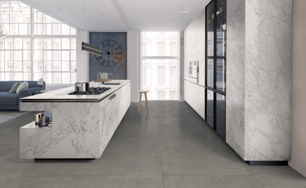 Glazed porcelain floor tiles, 60x120cm, matt concrete grey, rectified, A4H322 Massive Davy