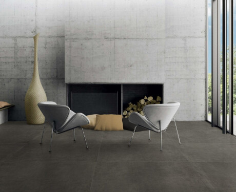 Glazed porcelain stoneware floor tiles, 60x120cm, dark grey concrete, matt finish, rectified, A4H327 Massive Dimgray