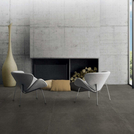 Glazed porcelain stoneware floor tiles, 60x120cm, dark grey concrete, matt finish, rectified, A4H327 Massive Dimgray #1