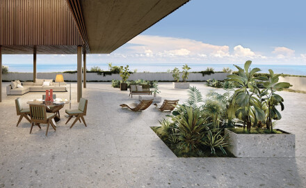 Glazed porcelain stoneware floor tiles, 120x280 cm, matt terrazzo grey, rectified, A4H416 Ceppo Di Gre Multi