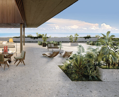 Glazed porcelain stoneware floor tiles, 120x280 cm, matt terrazzo grey, rectified, A4H416 Ceppo Di Gre Multi
