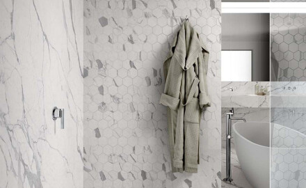 Glazed porcelain stoneware floor tiles, 120x280 cm, matt finish with grey veining, rectified, A4H452 Statuario Superiore