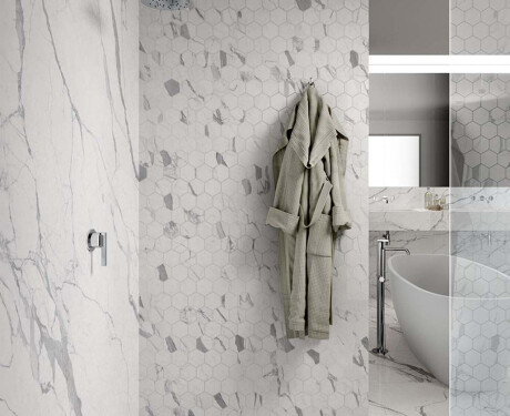 Glazed porcelain stoneware floor tiles, 120x280 cm, matt finish with grey veining, rectified, A4H452 Statuario Superiore
