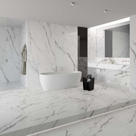 Glazed porcelain stoneware floor tiles, 120x280 cm, matt finish with grey veining, rectified, A4H452 Statuario Superiore #2