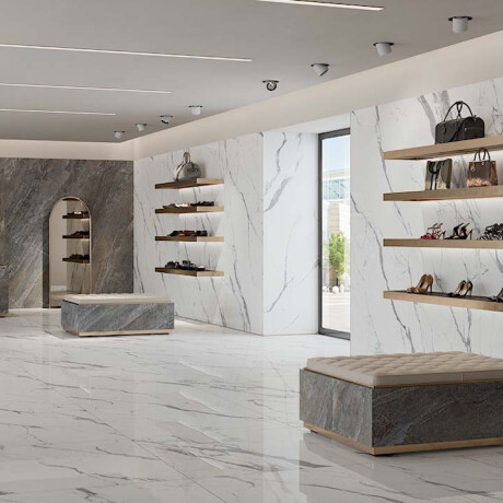 Glazed floor tiles, 120x120, glossy finish with grey veining, rectified, A4H454 Statuario Superiore #1