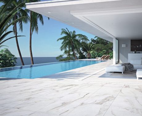 Large-format porcelain tiles, 120x280, white marble with grey veins, gloss finish, A4H462 Calacatta