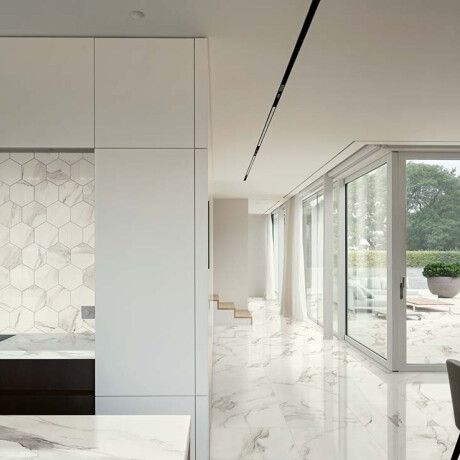 Large-format porcelain tiles, 120x280, white marble with grey veins, gloss finish, A4H462 Calacatta #3
