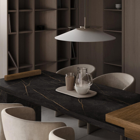 Bookmatch porcelain stoneware 120x280, black marble with gold veins, gloss finish A4H473 Sant Loreno #3