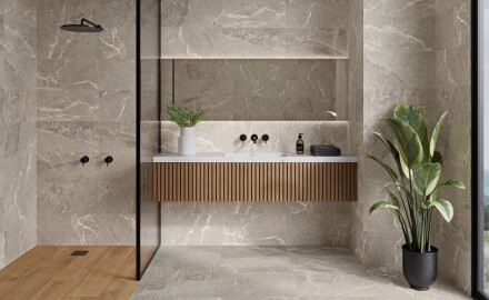 Veined stone-effect floor tiles, 100x100, matt, grey A4H506 Volterra Grey