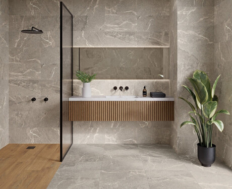 Veined stone-effect floor tiles, 100x100, matt, grey A4H506 Volterra Grey