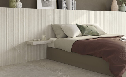 Grooved porcelain floor tiles, 60x120, light grey, matt, A4H510 Rigat-One Ermetica Bianco