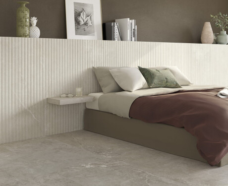 Grooved porcelain floor tiles, 60x120, light grey, matt, A4H510 Rigat-One Ermetica Bianco