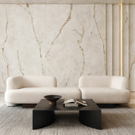 Large-format 120x280 marble-effect porcelain tiles with warm-toned veining, gloss finish A4H634 Dubai Gold #2