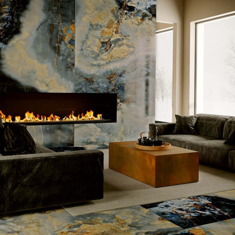 Large-format porcelain stoneware, 120x280, deep blue marble with veins, gloss finish, A4H674 Eterno Blu #7
